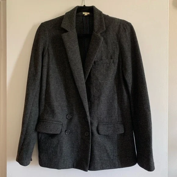 J. Crew Dark Charcoal Gray 100% Wool Women’s Button Front Blazer Size 2 EUC - Picture 2 of 7